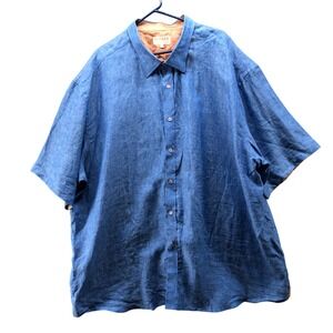 Inserch Collezione 100% Linen Shirt Mens 5XL Blue Short Sleeve Button Up